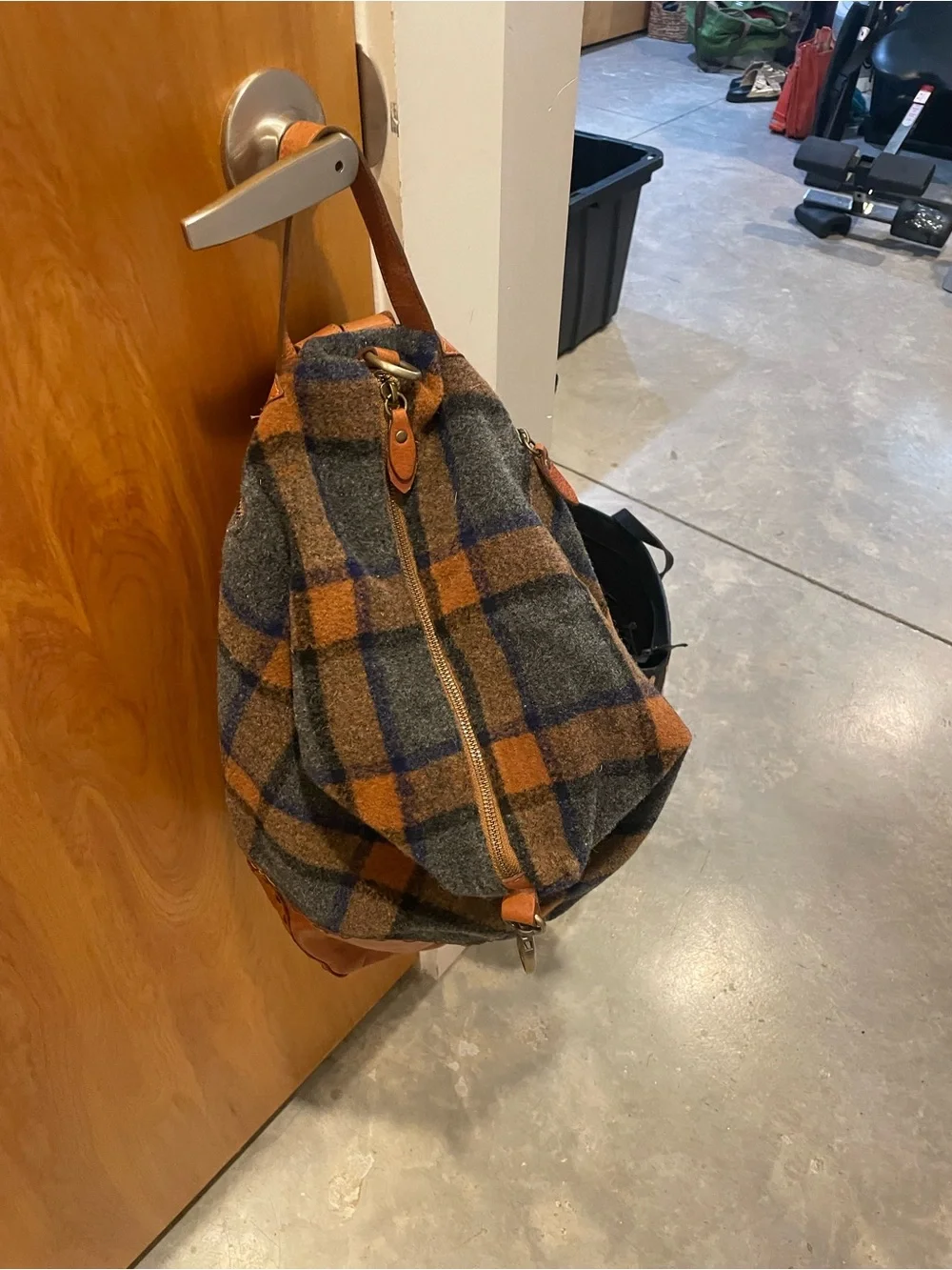 Plaid Wool and Leather Women’s Italian made Backpack - Gray & Brown
